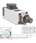 110V ER20 CNC Spindle Motor Beefy 2.2 kW Air Cooled 24,000 RPM Ceramic Ball Bearings Square Type Inverter Ready With U V W Wiring