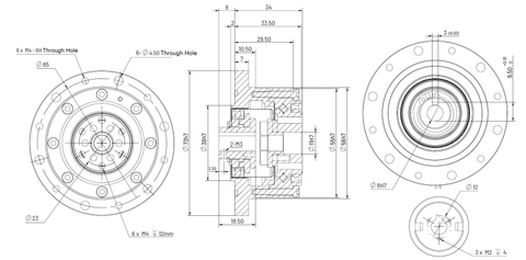 CS-14 Φ73mm Harmonic Drive Gear Ratio 30:1 - Strain Wave Gear Reducer technical drawing with dimensions.