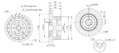 CS-32 Φ138mm Harmonic Drive Gear Ratio 50:1 - Strain Wave Gear Reducer technical drawing with dimensions.