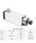 3.5KW ER25 Air Cooled Spindle Motor With Ceramic Bearings Square Type Flange Optional shown with technical specifications