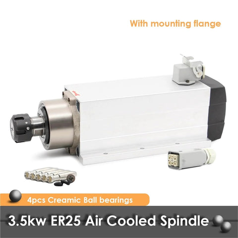 3.5KW ER25 Air Cooled Spindle Motor With Ceramic Bearings Square Type Flange Optional for Milling Machines CNC Router