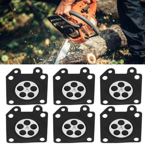 Carburetor Diaphragm Kit For Chainsaw Replacement, 30 Pieces Metering Diaphragm Spacer Set, Heavy Duty Fuel Pump Diaphragms and chainsaw cutting wood.