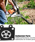 Carburetor Diaphragm Kit For Chainsaw Replacement, 30 Pieces Metering Diaphragm Spacer Set with chainsaw in use
