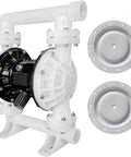 Pneumatic Double Diaphragm Pump With One And One Half Inch Inlet And Outlet DN40 Polypropylene Body 35 GPM Flow Up To 120 PSI