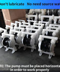 Multiple Pneumatic Double Diaphragm Pumps With One And One Half Inch Inlet And Outlet DN40 Polypropylene Body 35 GPM Flow Up To 120 PSI arranged on a floor