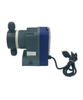 Side view of Diaphragm Metering Pump For Chlorine And Chemical Water Treatment 63.36 GPD At 75 PSI 115 Volt Plug 115 And 230 Volt Compatible