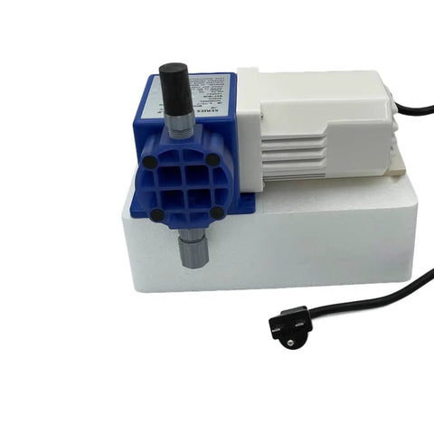 Chem Flow Diaphragm Metering Pump For Chlorine And Water Conditioning Applications, 15 GPD Max, 100 PSI, 230 Volt, side view