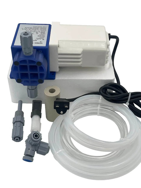 Chem Flow Diaphragm Metering Pump For Chlorine And Water Conditioning Applications with tubing and fittings