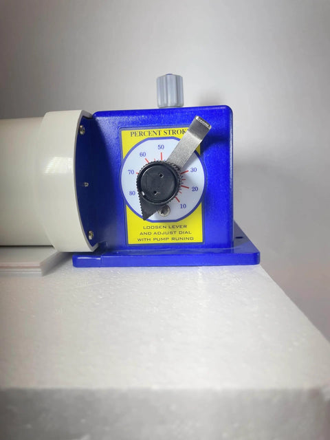 Front view of Chem Flow Diaphragm Metering Pump For Chemical Dosing, 7 GPD Max, 100 PSI, 115 Volt, 3/8 Inch Tubing Connections