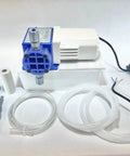 Chem Flow Diaphragm Metering Pump For Chemical Dosing, 7 GPD Max, 100 PSI, 115 Volt, 3/8 Inch Tubing Connections, pump and accessories.