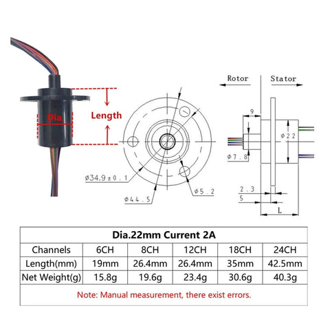 Go To Compact 22mm Flange Slip Ring With 2A Current Rating and multiple channel options diagram