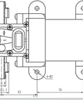 Technical diagram of DC 24V Fresh Water High Pressure Diaphragm Pump With Built In Pressure Switch, showing dimensions and details.