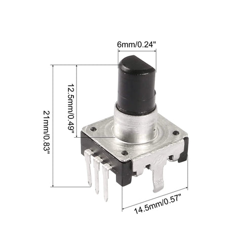 360 Degree Rotary Encoder Code Switch Digital Potentiometer With Five Pins Three Signal And Two Mounting Pins, 6mm D Type Shaft, 24 Pulses, 5V, Compact 14.5mm By 12.7mm By 21mm
