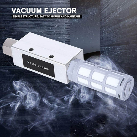 Vacuum Ejector 25HS Aluminum Alloy with fast connection, showing compact design and ventilation features for industrial use.