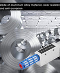 Aluminum Alloy Air Ejector Vacuum Generator CV-15HS among metal rolls, showing compact design and pro-grade reliability.