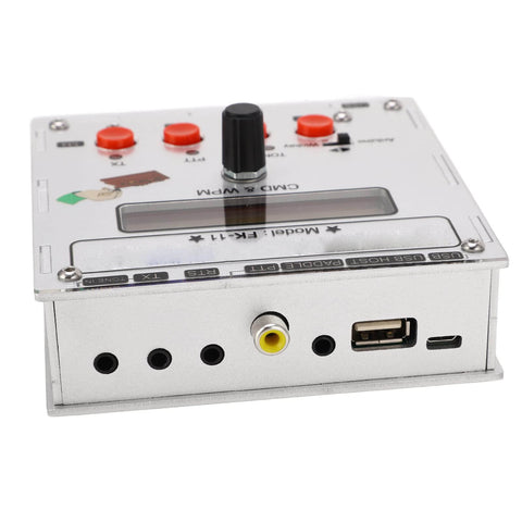 K3NG Keyer CW Morse Code Controller in aluminum alloy enclosure with USB, LCD display, and rotary encoder for ham radio enthusiasts.