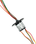 12.5mm Capsule Slip Ring, 6 Wires, 300 RPM, AC 240V, shown with multicolored wires, maintenance-free, for monitors and robotic systems.