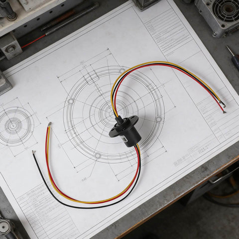 High Current Slip Ring Rotating Connector With 3 Wires 10A 22Mm Diameter for test equipment on technical drawing