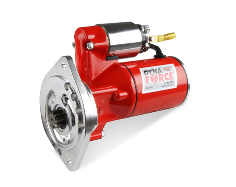 Front view of Dynaforce 5090 Starter Red Sbf with three quarter inch depth ring gear and ball bearing supported armature.