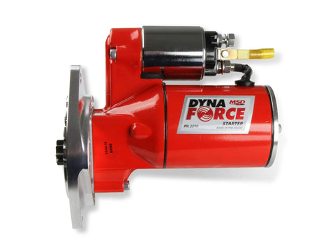 Side view of Dynaforce 5090 Starter Red Sbf with three quarter inch depth ring gear and ball bearing armature for tight spaces.