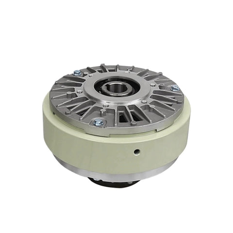 Image of a hole-type magnetic particle clutch with 0.6Kg to 20Kg capacity, showing the compact alloy build ideal for high frequency operation.