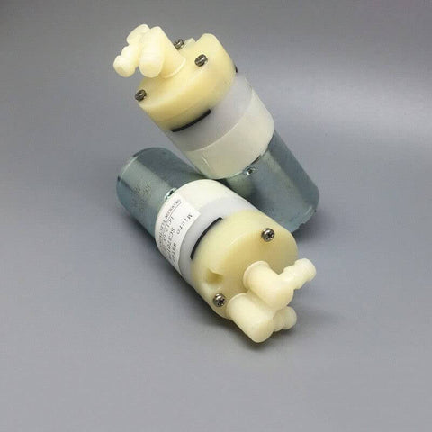 Compact Self Priming Diaphragm Micro Pump For 5V 6V 9V And 12V Systems, featuring 370 motor, shown with plastic and metal housing.