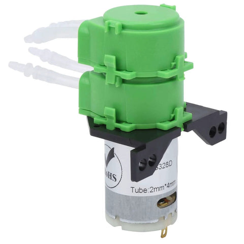 Compact 2x4mm Peristaltic Pump Head for dosing and water circulation of viscous and nonviscous liquids, DC12V, with silicone tubing