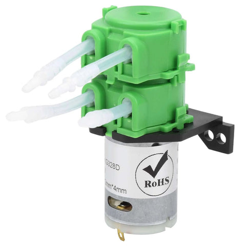Compact 2x4mm Peristaltic Pump Head For Dosing And Water Circulation Of Viscous And Nonviscous Liquids DC12V with green POM body