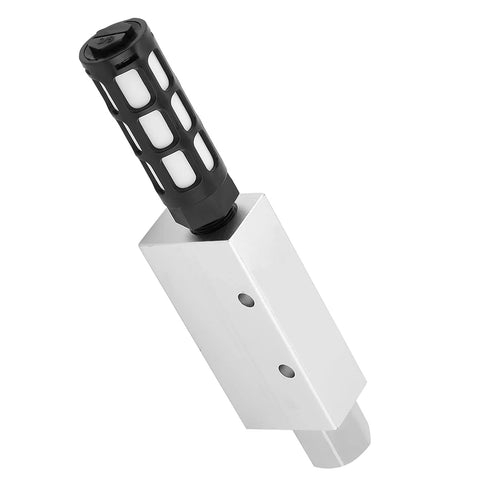 Pro Grade Compact Pneumatic Vacuum Ejector With Silencer for exhaust air Venturi vacuum system, aluminum alloy, 12x5x6 mm, side view.