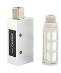 CV-25HS Compact Compressed Air Regulator And Vacuum Ejector For Pneumatic Systems, aluminum alloy body, 2.5mm nozzle, side view.