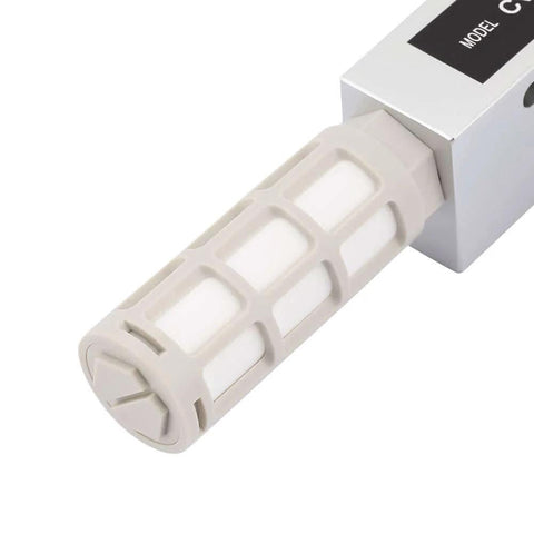 CV-25HS Compact Compressed Air Regulator and Vacuum Ejector, aluminum alloy body, close-up of precision threads and quick connect nozzle
