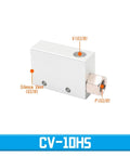 Compact Pneumatic Vacuum Generator CV10HS with air exhaust ejector and negative pressure control valve, side view in white.