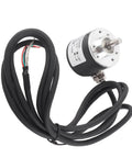 Compact 600 PR Incremental Rotary Encoder For Industrial Automation, 6mm shaft, AB two-phase output, black cable, close-up view.