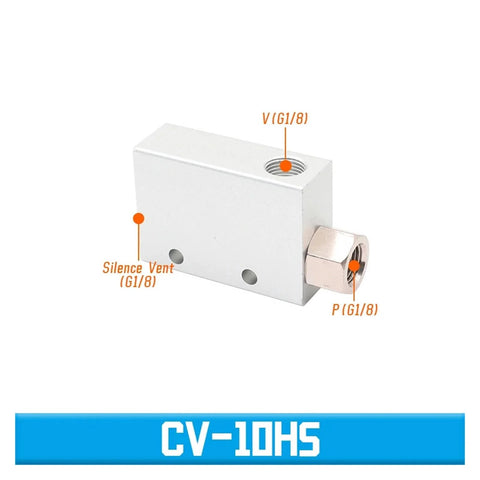 Powerful Vacuum Ejector With Air Exhaust Control Valve For Pneumatic Systems, CV-10HS style, shown with vent and valve details.