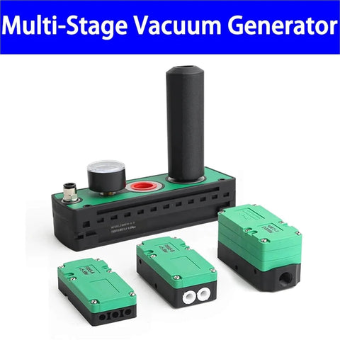 Compact Multi Stage Vacuum Generator In One Small Package With Energy Saving Design, High Flow And Strong Suction For Industrial Use, Mini Vacuum Pump Great For Pick And Place PBX5 C Series, shown with components.