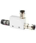Compact Vacuum Generator For Industrial Automation With Air Exhaust Ejector And Precision Control Valve, seen in metal finish.