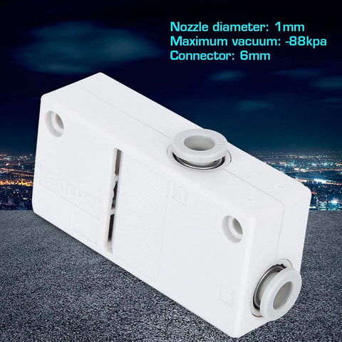 Venturi Vacuum Generator Pneumatic System Set Of 6 AZH10BS-06-06 for industrial use, showing the compact white unit with 6mm connectors