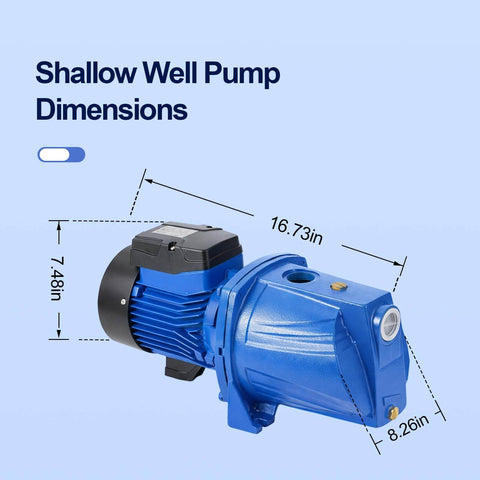 Convertible Well Jet Pump For Shallow To Deep Wells Cast Iron Construction With Ejector Kit dimensions diagram in blue