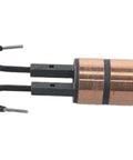 Copper slip ring assembly 14.8mm OD with black connectors, designed for DC motors and power tools, two-piece set for smooth current flow.