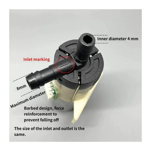 Cordless 12V Diaphragm Water Pump With 8mm Orifice Metering Flow, top view highlighting inlet and diameter details