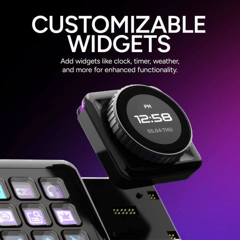 MasterHUB Encoder Dial With Crisp IPS Display for Creative Pros showing customizable widgets and scene switching capabilities.