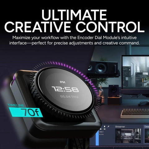 MasterHUB Encoder Dial With Crisp IPS Display for Creative Pros showing dial interface with widgets and creative setup