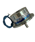 Front view of OPB 5N And OPB 10N Magnetic Particle Brake With Current Controlled Torque, showing stainless steel housing and wires.