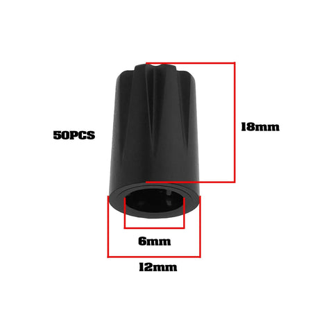Bulk 50 Pack 6mm D Shaft Rotary Encoder Knob Set With D Hole Concave Cap Potentiometer Knobs Black, size labels shown