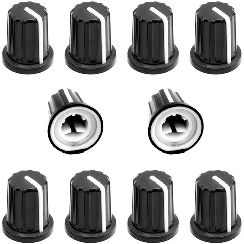 Set Of 10 D Type Potentiometer Knobs For 6mm Shafts, Plastic Volume And Tone Knobs For Audio Mixers, Electric Guitars, Black