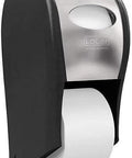 Sam Top-Down Coreless bath tissue dispenser with chrome front and black housing.
