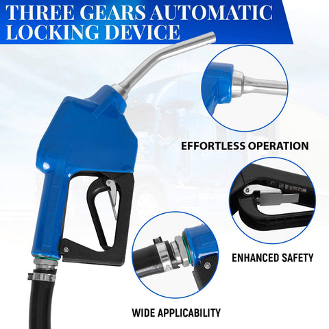 DEF transfer pump nozzle with three gears for automatic locking, showing effortless operation, enhanced safety, and wide applicability.