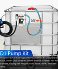 Upgraded DEF Transfer Pump Kit Delivers 10 GPM Flow With 110V AC 550W Electric Urea Pump shown on cube tank with hoses.