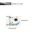 Close-up of a 7mm Shaft Mouse Wheel Encoder, 300W Life Rotary Scroll Wheel Sensor showing dimensions and pin distance.