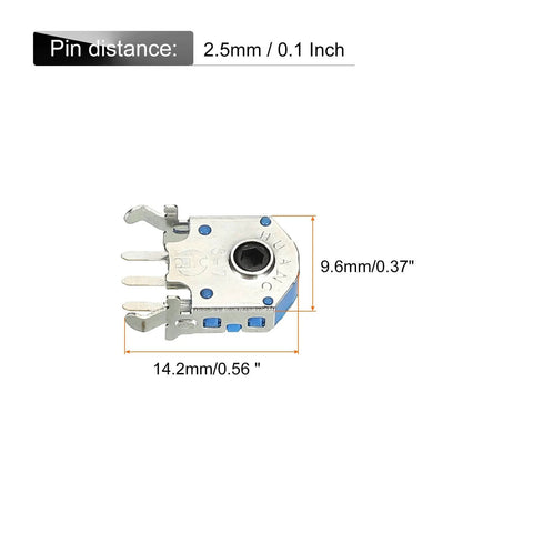 Close-up of a 7mm Shaft Mouse Wheel Encoder, 300W Life Rotary Scroll Wheel Sensor showing dimensions and pin distance.